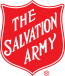 red shield with white writing the salvation army